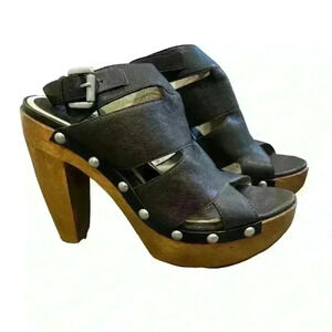 Vera Wang Lavender Platform Sandals Ankle Strap Studded Leather Black Size 7.5